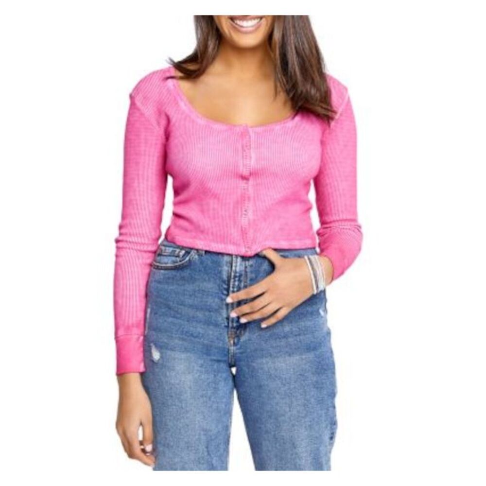 SUNDOWN BY SPLENDID Womens Pink Long Sleeve Scoop Neck Top M